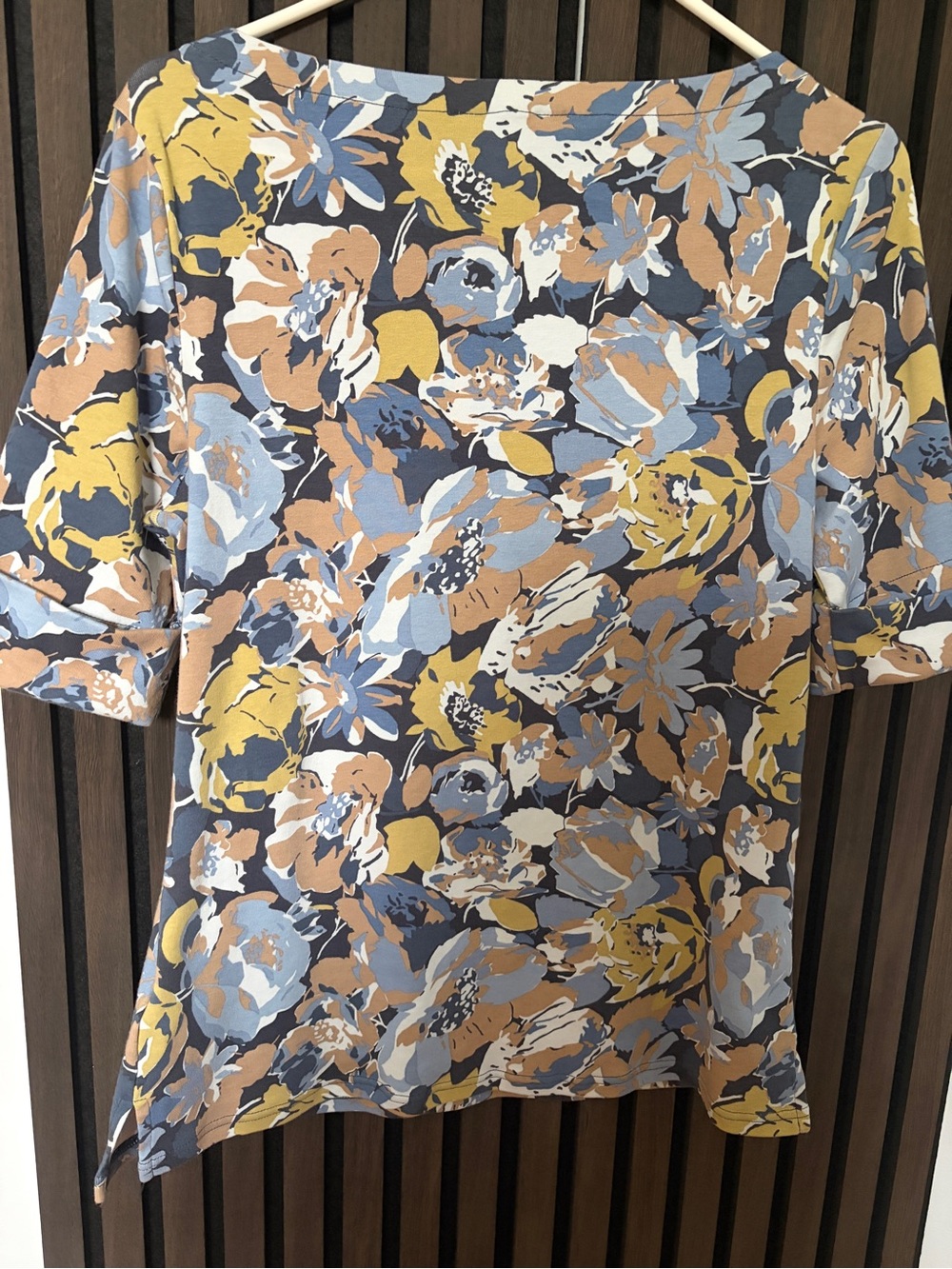 Lauren Ralph Lauren Floral Cotton Stretch Top Women’s L Blue Yellow Short Sleeve - Picture 5 of 10